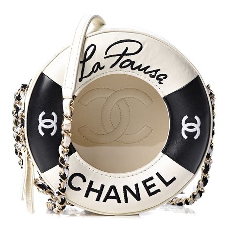 chanel purse white with black trim|CHANEL Lambskin Coco Lifesaver Round Bag Black White.